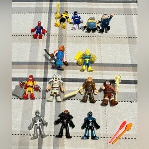 Imaginext figures lot of 14 Disney blue beetle/black mantra/power rangers/spider